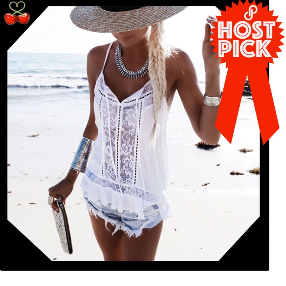 🍒 WHITE Lace Camisole Swim Cover